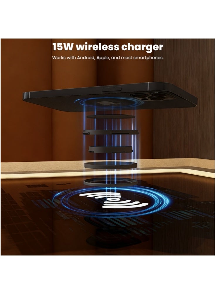 GGEROU Intelligent bedside table,Nightstand Fingerprint Lock,Nightstand With Light ,Smart Night Stand With Wireless Charging,Modern Nightstand With LED Light,Modern Bedside Table With Sensor Light khaki - Image 4